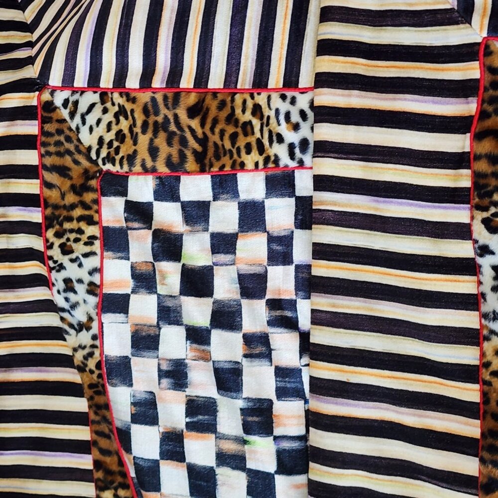 MACKENZIE-CHILDS COURTLY CHECK AND ANIMAL PRINT TABLECLOTH WITH TASSLES